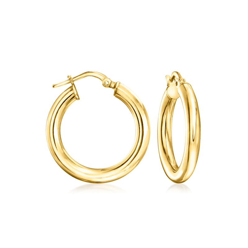 Gold over sterling hoop earrings, glossy gold-tone hoops