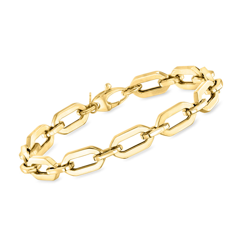 14kt yellow gold geometric-link bracelet with alternating rectangular chain links
