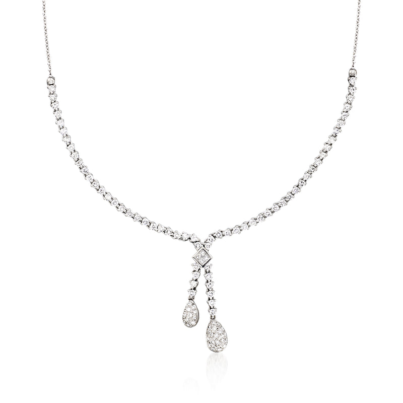 White gold diamond Y-necklace with three-drop teardrop pendant