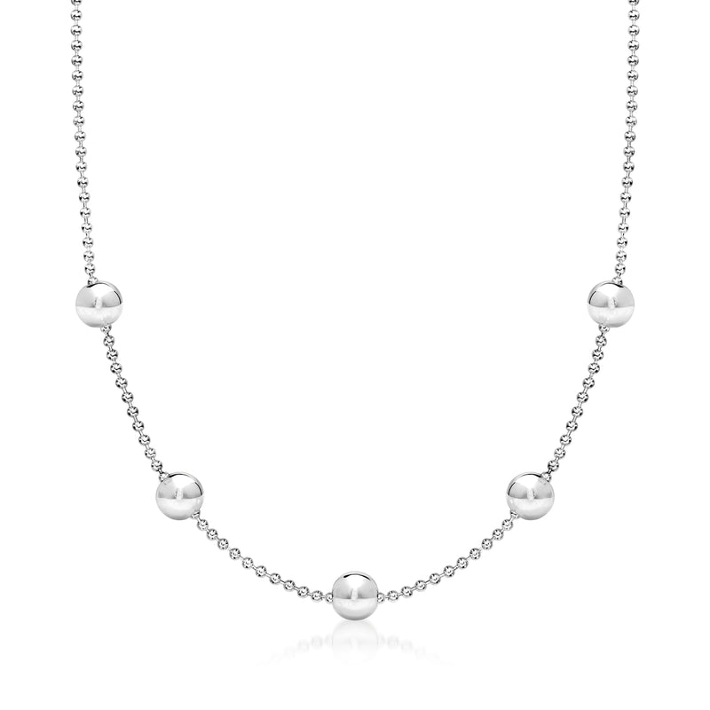 Italian sterling silver bead station necklace with small round linked beads