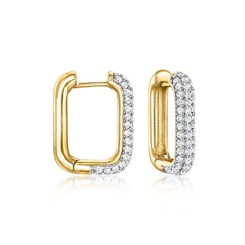 Paper clip link hoop earrings in gold over sterling with pavé CZ