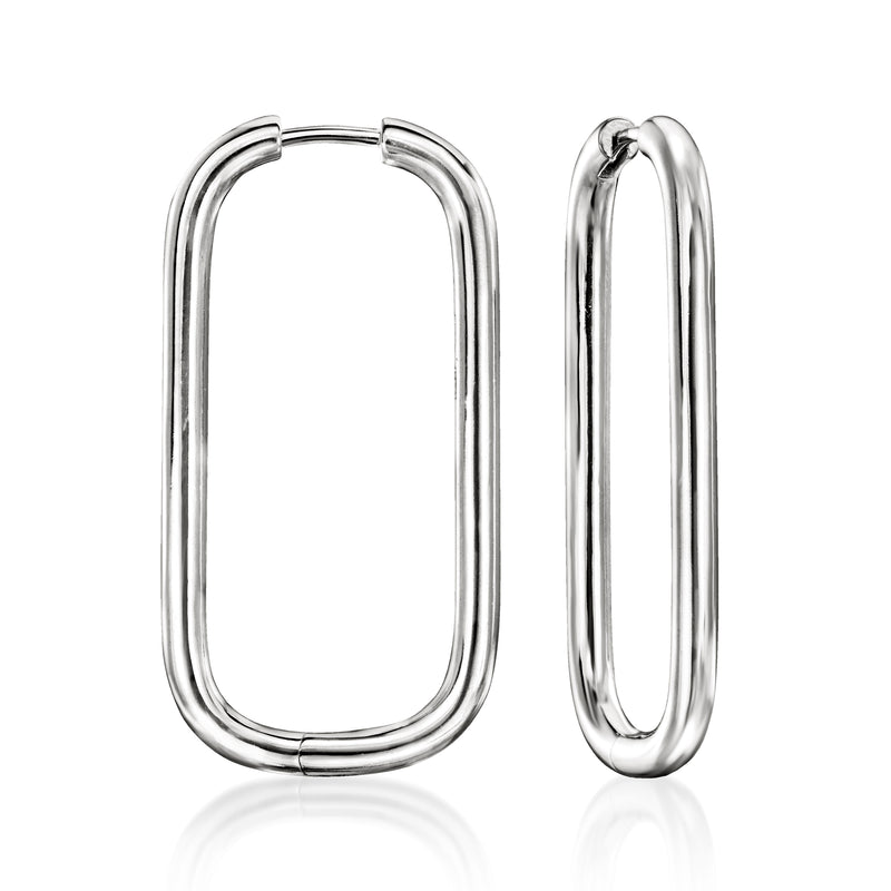 Extra-large sterling silver paper-clip link hoop earrings, oval hoops