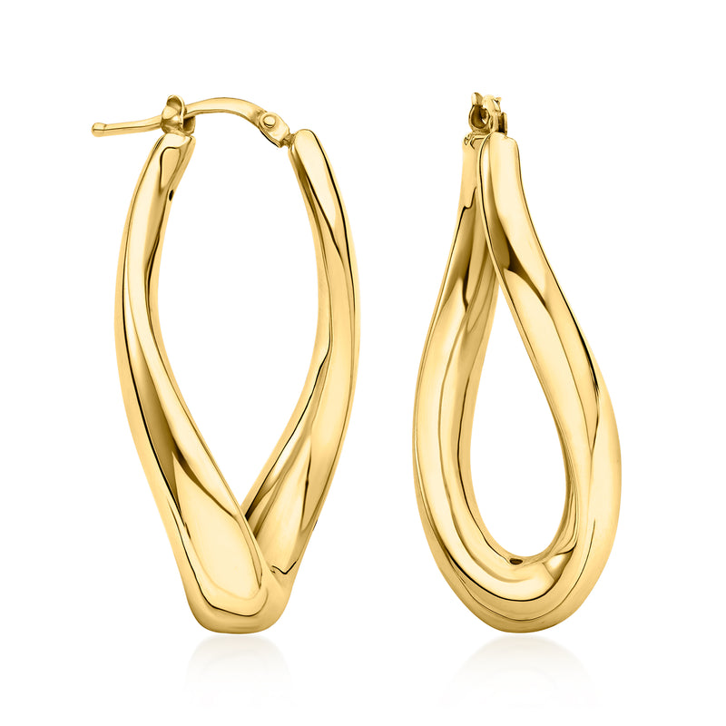 Twisted yellow gold hoop earrings with hinged posts