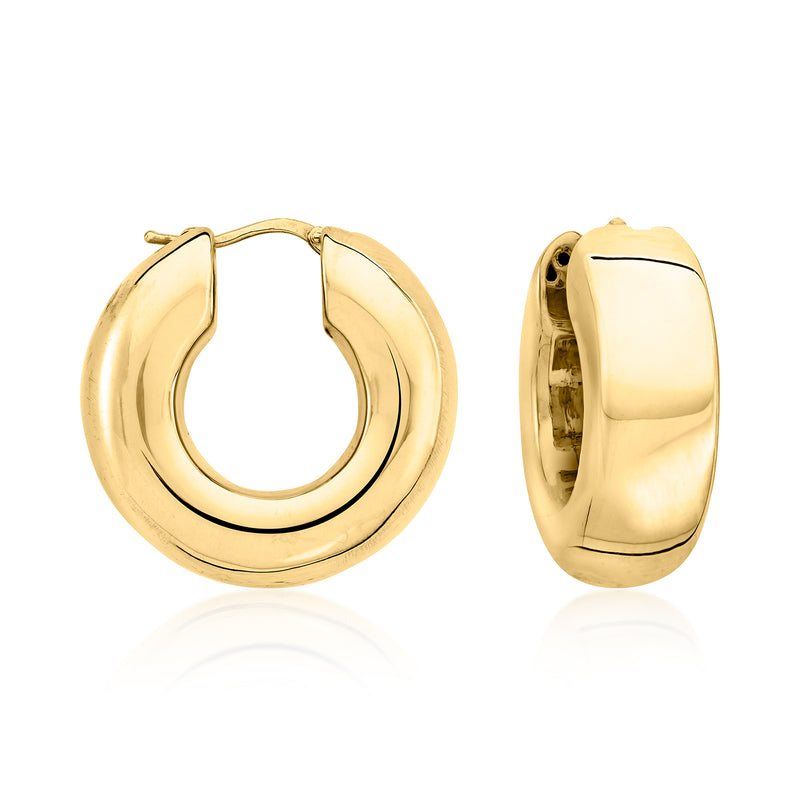 14kt yellow gold puffed hoop earrings with smooth curved profile