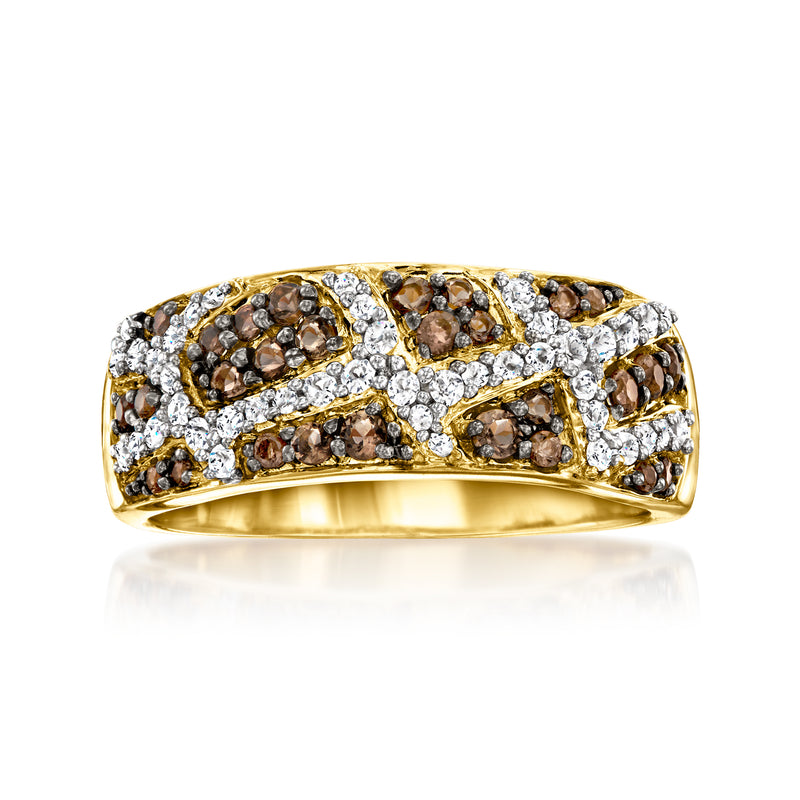 Giraffe-print ring with smoky quartz and white topaz in 18kt gold over sterling