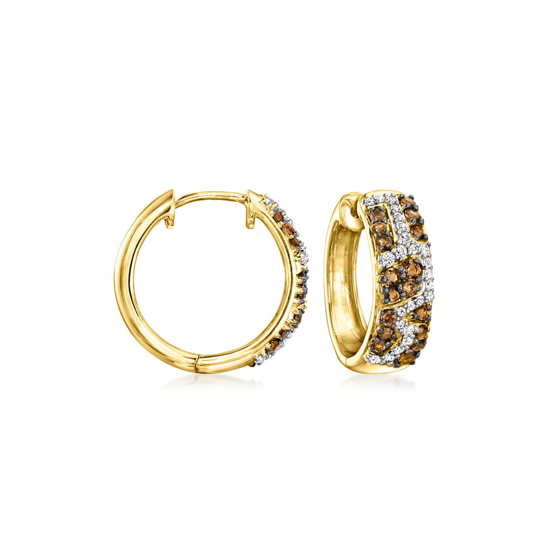 Gold-tone hoop earrings with giraffe-print smoky quartz and white topaz