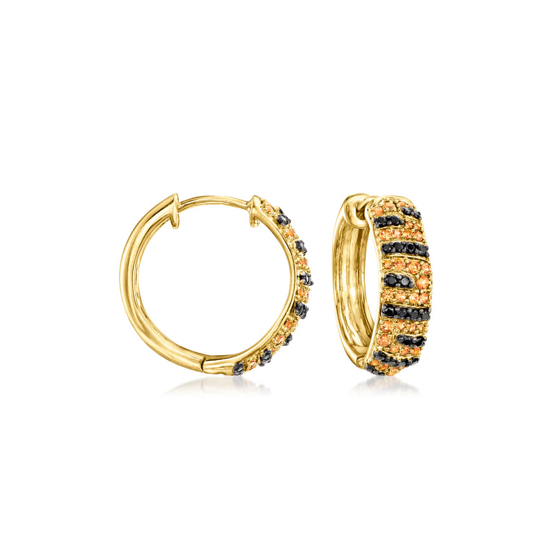 18kt gold hoop earrings with tiger-print orange sapphire and black spinel accents