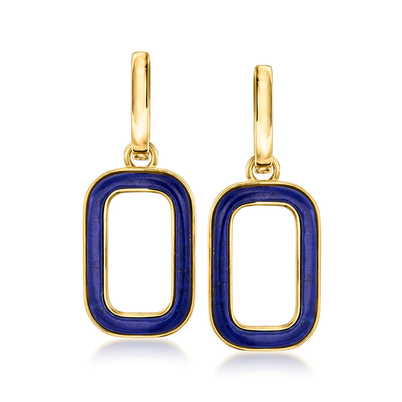 Gold over sterling drop earrings with blue enamel rectangular links