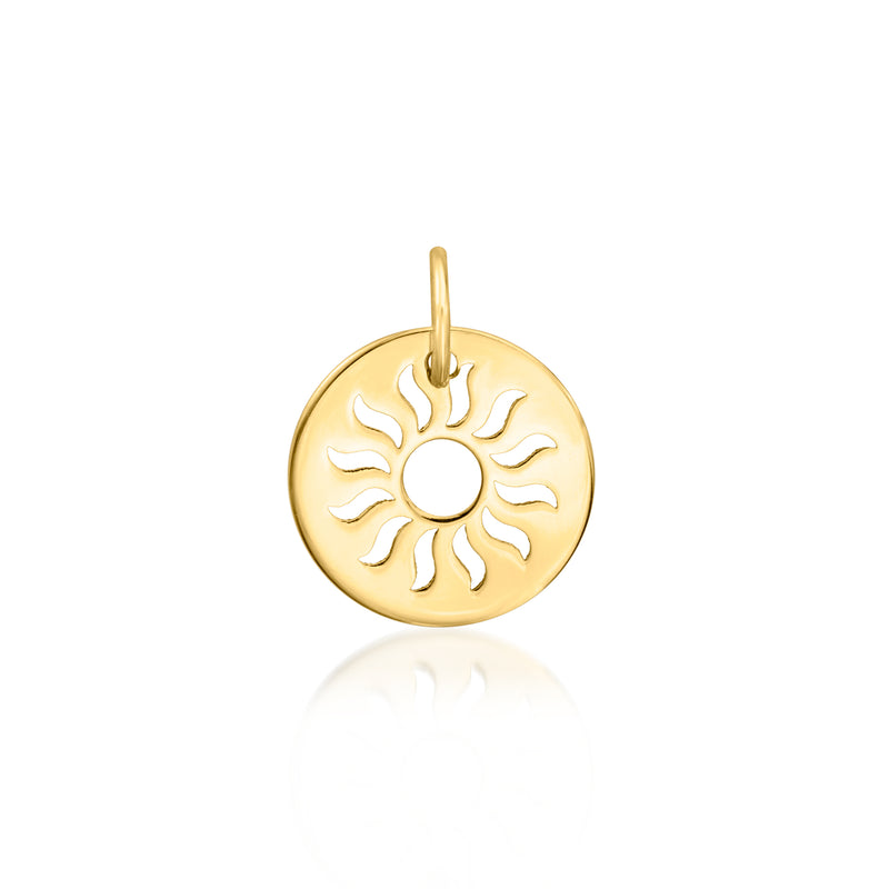 14kt yellow gold sun cut-out charm with loop bail and openwork rays