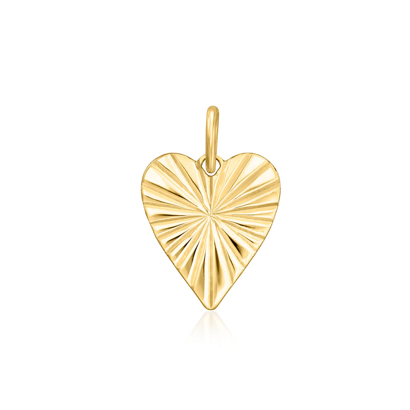 14kt yellow gold faceted heart charm with loop bail, polished radiant design