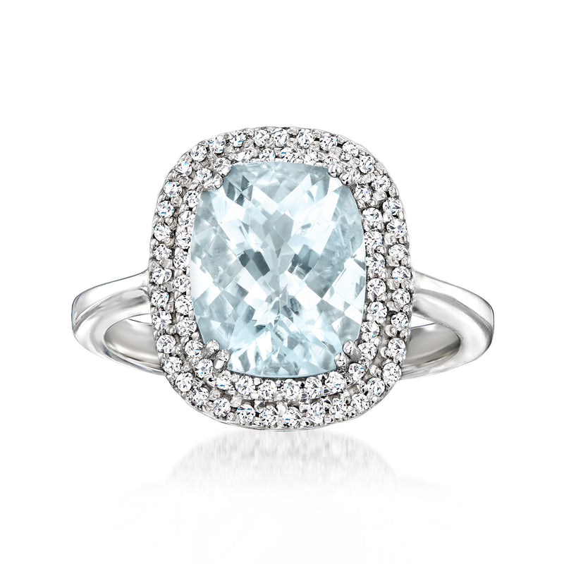 Aquamarine halo diamond ring in white gold