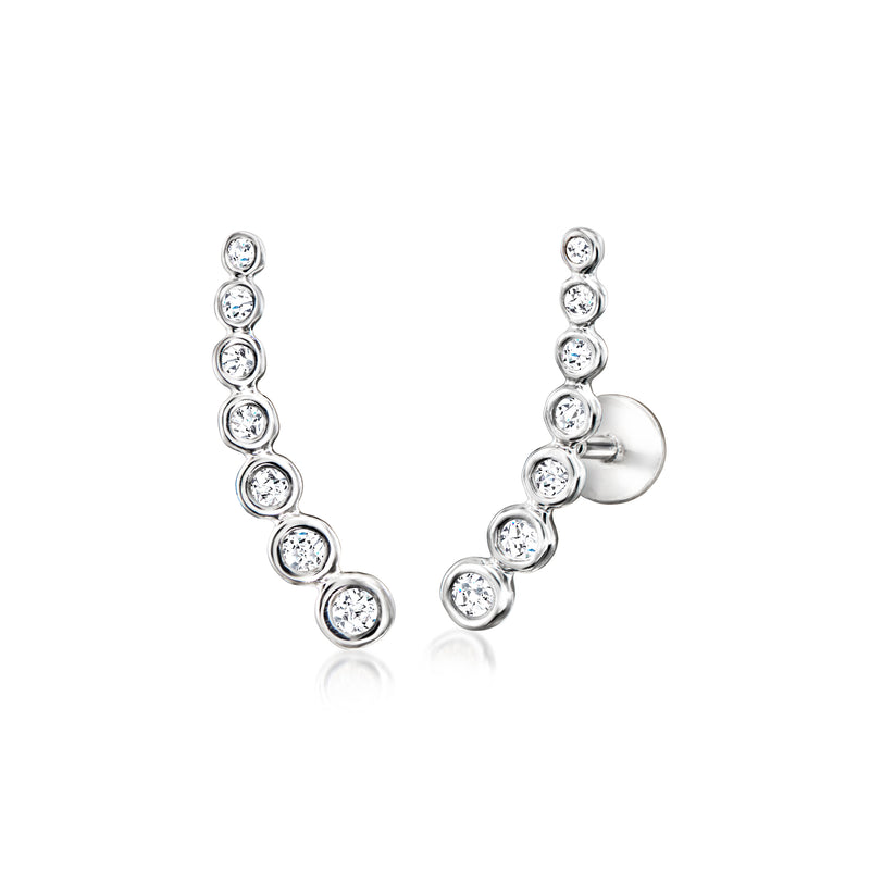 Sterling silver diamond ear climber earrings with round stones and post backs