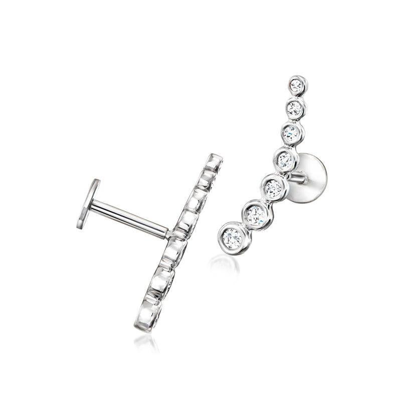 Sterling silver diamond ear climber earrings with curved row and post back