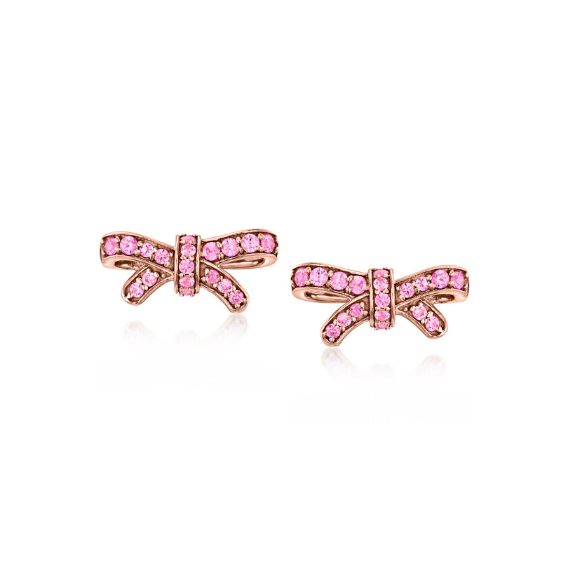 Pink sapphire bow post earrings in rose gold