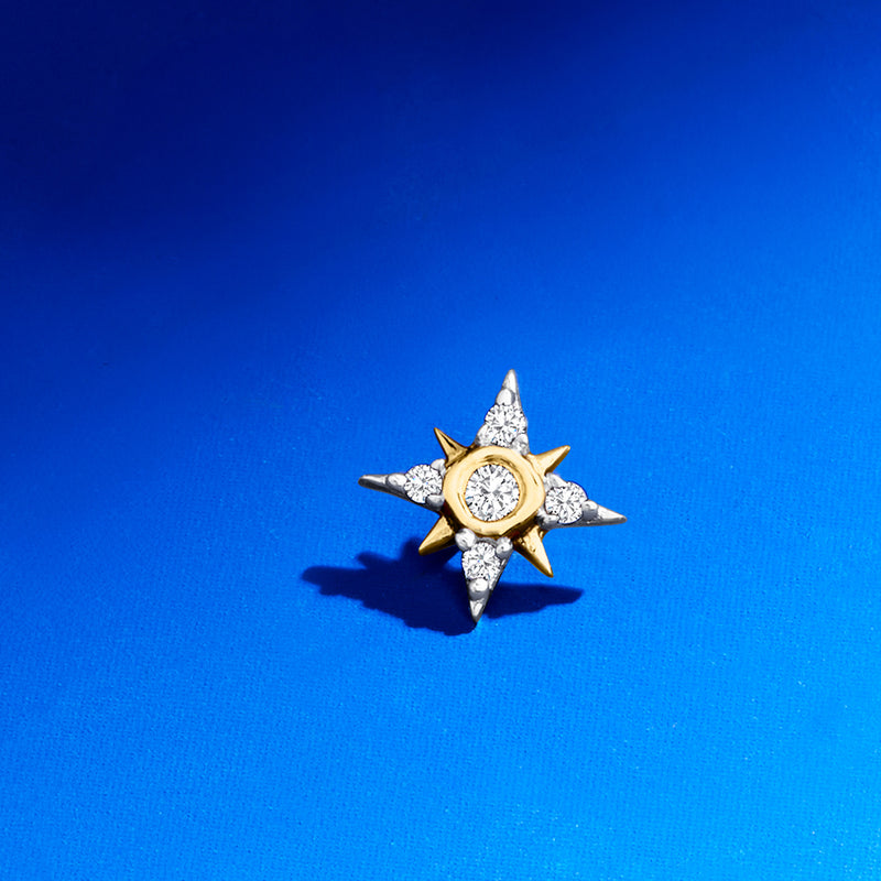 Diamond Star Single Flat-Back Stud Earring in 14kt Yellow Gold