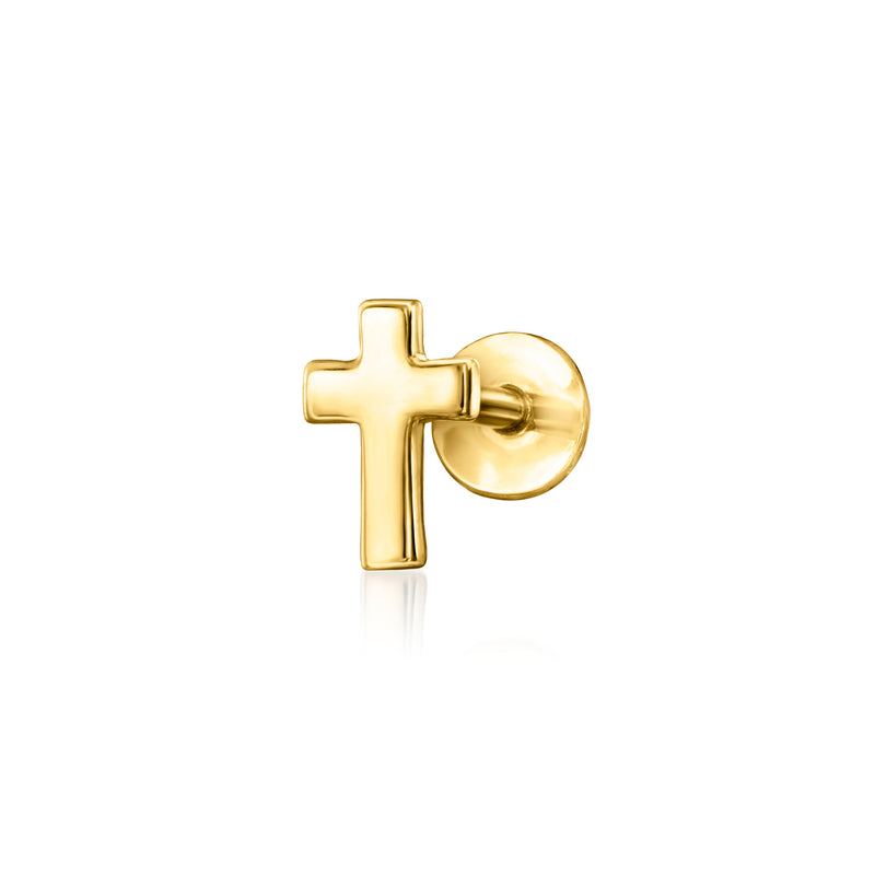 14kt Yellow Gold Cross Single Flat-Back Stud Earring