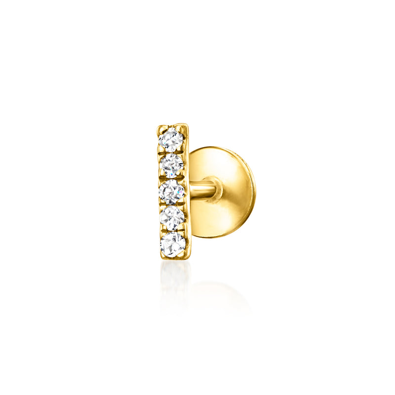 14kt yellow gold diamond bar stud earring with sparkling stones
