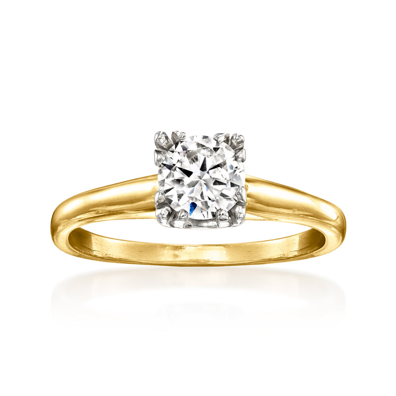 Vintage diamond solitaire ring in 18k yellow gold with square-cut center stone