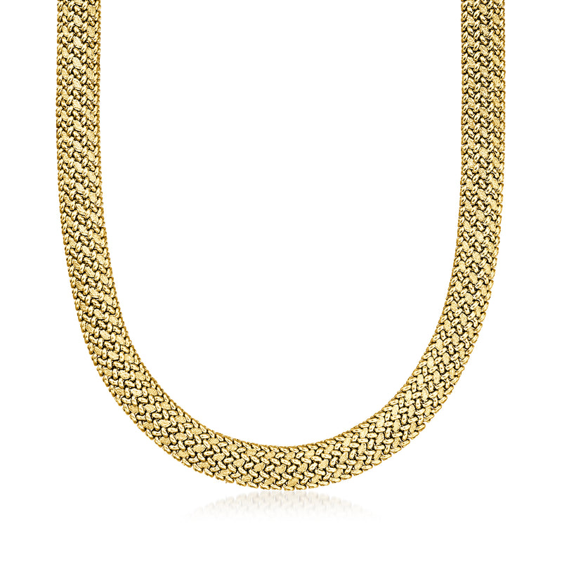 14kt yellow gold basketweave collar necklace with layered chain links