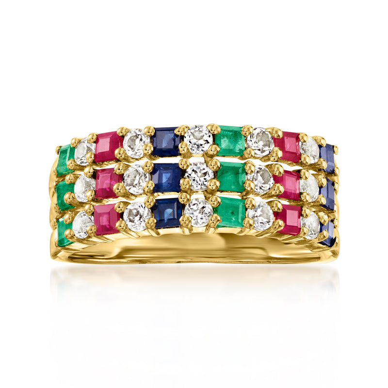 Multi-gemstone ring in gold over sterling with rectangular colorful stone rows