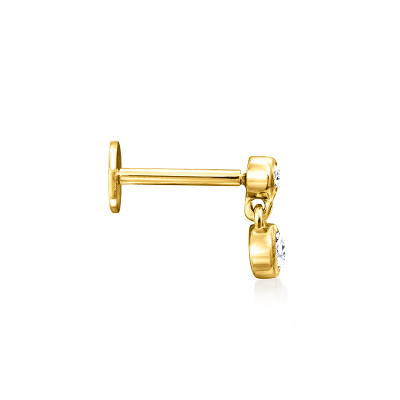 Diamond Two-Stone Single Flat-Back Stud Earring in 14kt Yellow Gold