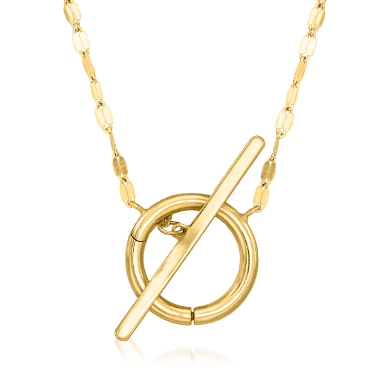 14kt yellow gold charm-compatible toggle necklace with circular ring and bar clasp