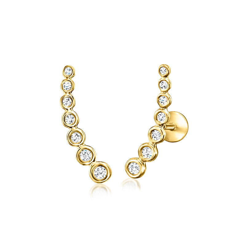 14kt yellow gold diamond curved flat-back ear climber with five round stones