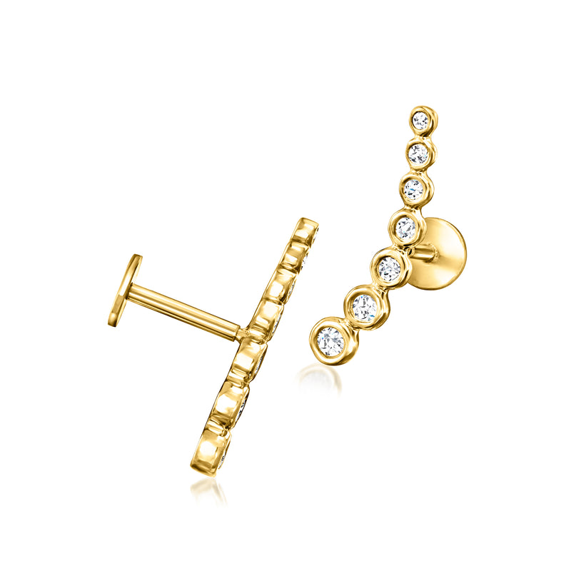 14kt yellow gold diamond curved flat-back ear climber with visible post backing