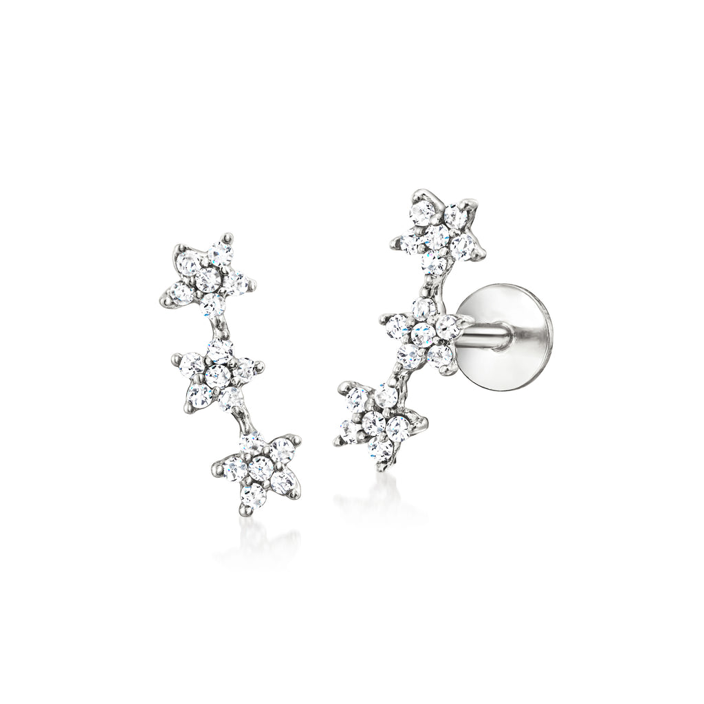 .10 ct. t.w. Diamond Three Star Flat Back Earrings Sterling