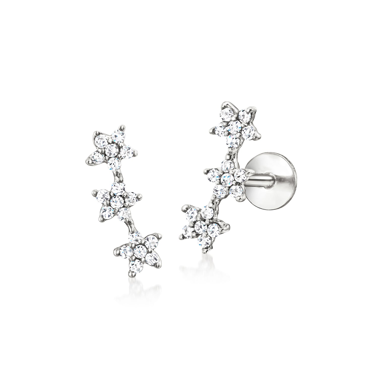 .10 ct. t.w. Diamond Three-Star Flat-Back Earrings in Sterling Silver