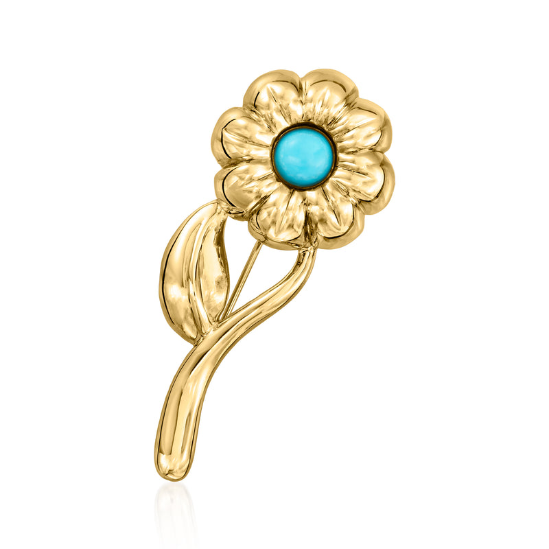 Vintage flower lapel pin in 18kt yellow gold with turquoise center