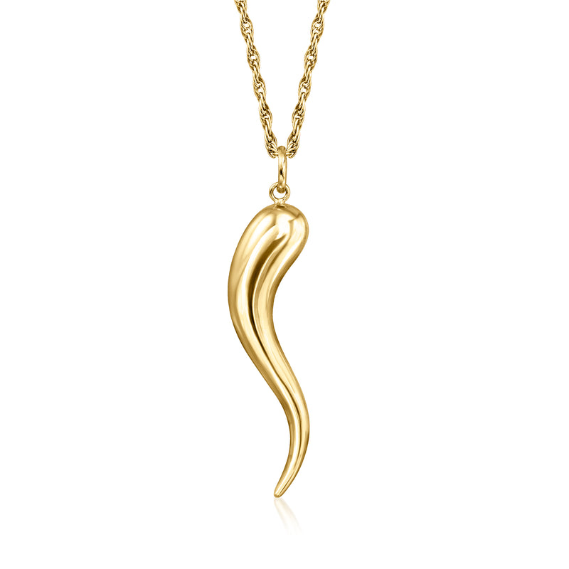 14kt yellow gold horn pendant necklace with twisted link chain