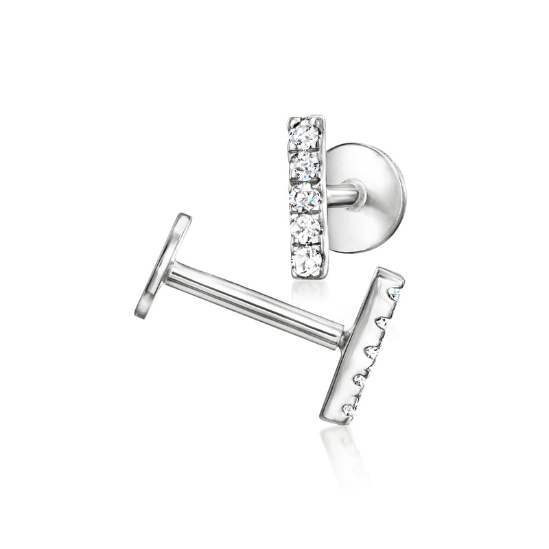 Sterling silver bar stud earrings with stacked clear stones and flat-back posts