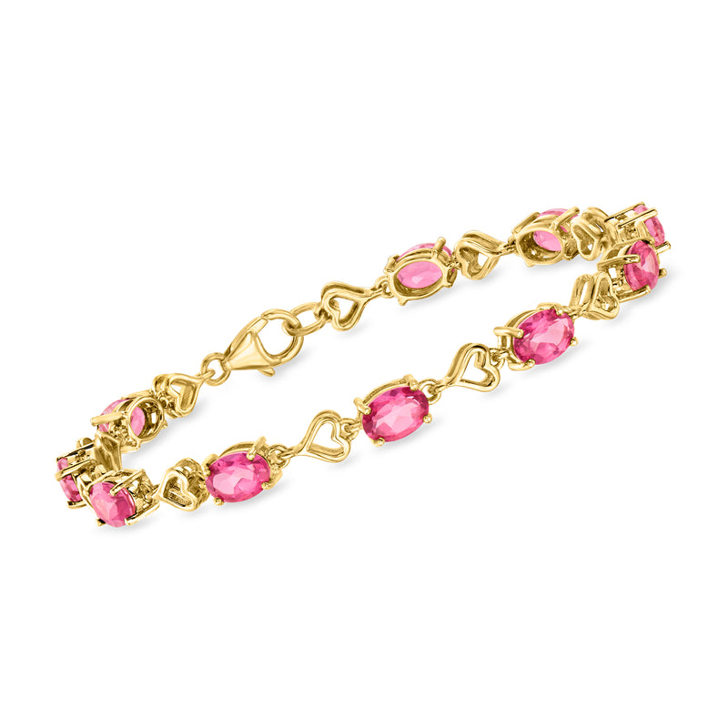 18kt gold over sterling bracelet with pink topaz heart stones and link chain