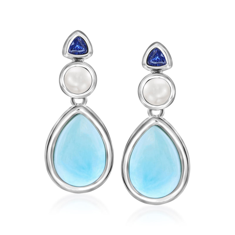 Sterling silver drop earrings with blue teardrop and pear-shaped light blue stones