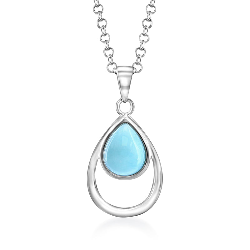 Sterling silver pendant necklace with teardrop larimar gemstone in blue
