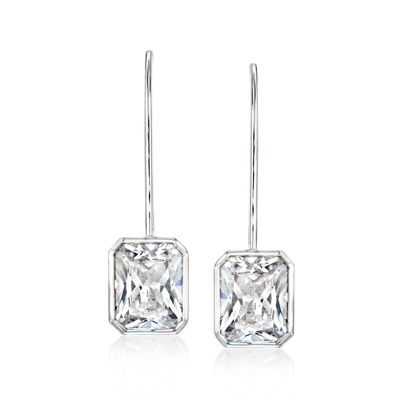 Sterling silver CZ radiant-cut drop earrings with rectangular octagon stones