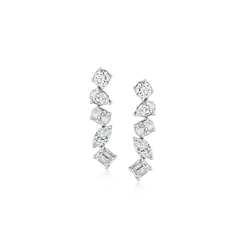 14kt white gold linear drop earrings with multi-shaped lab-grown diamonds