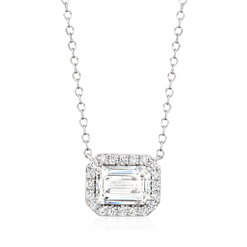 14kt white gold diamond necklace with emerald-cut lab-grown diamond pendant