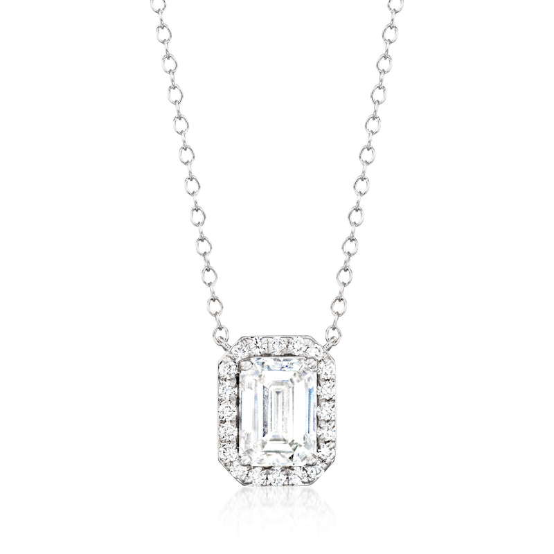 14kt white gold necklace with emerald-cut lab-grown diamond pendant