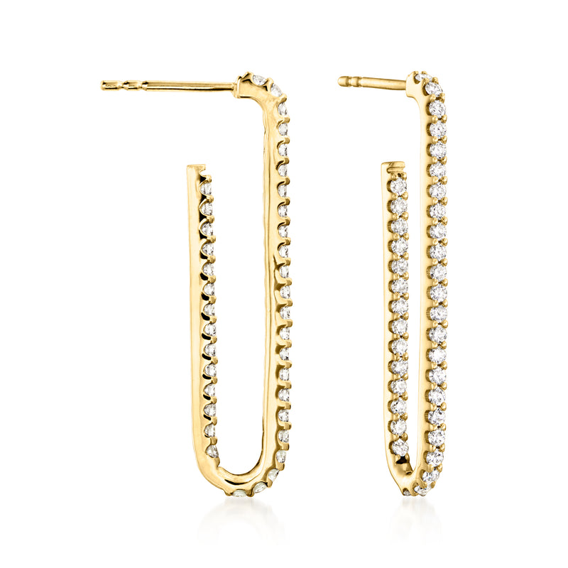 14kt yellow gold paper clip link hoop earrings with lab-grown diamonds