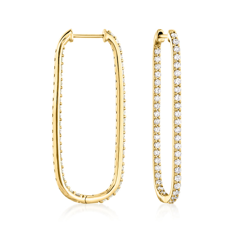 14kt yellow gold paper clip link hoop earrings with lab-grown diamonds