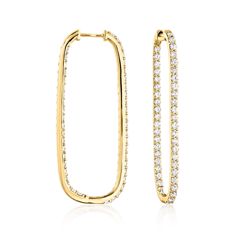 14kt yellow gold diamond pave oval hoop earrings with prong-set stones