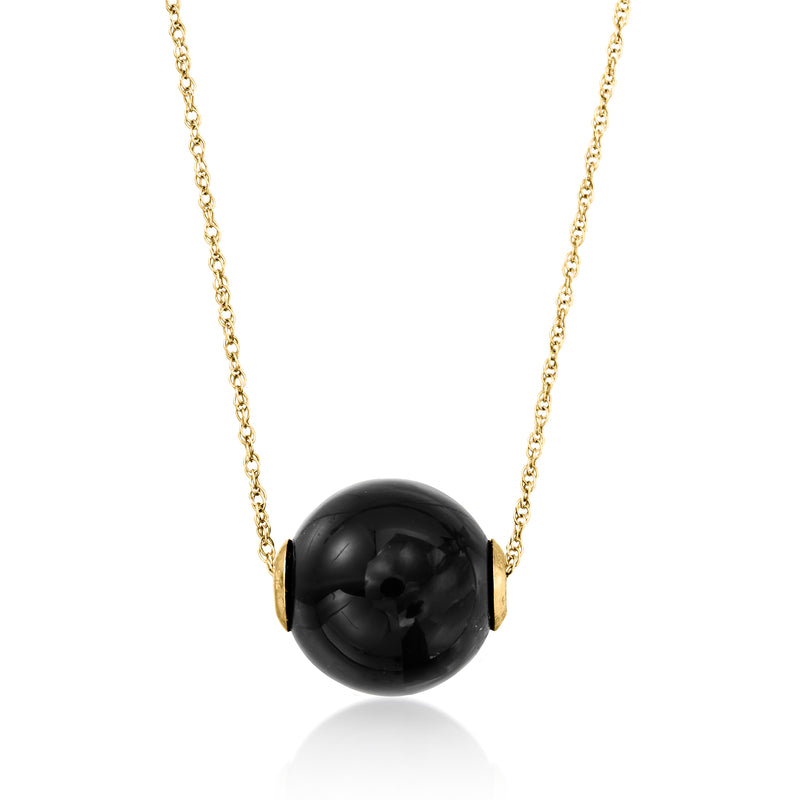 14kt yellow gold necklace with a round black onyx bead pendant
