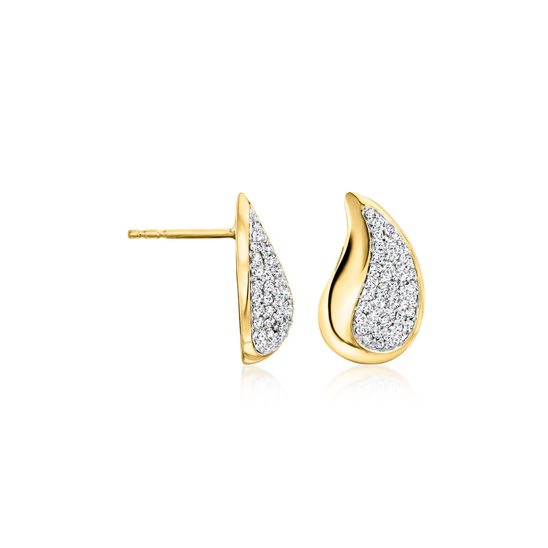 Diamond puffed teardrop earrings in gold over sterling, pair