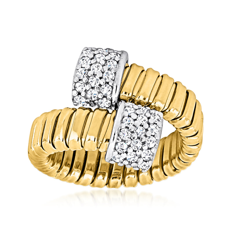 Two-tone CZ omega wrap ring in sterling silver and gold over sterling