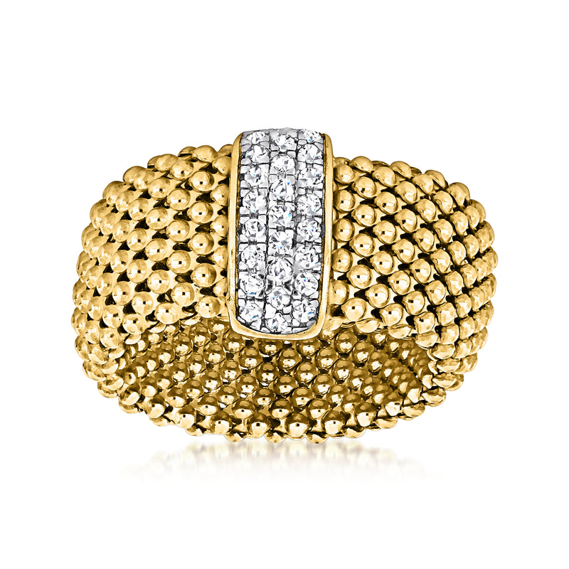 Gold over sterling ring with rectangular CZ centerpiece and popcorn beaded band