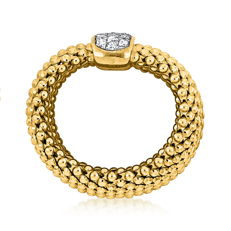 Gold over sterling CZ ring with cushion bezel and popcorn bead band