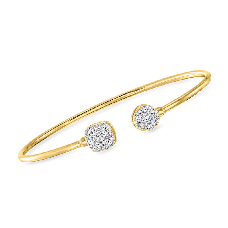 Gold over sterling cuff bracelet with square and round diamond cluster ends