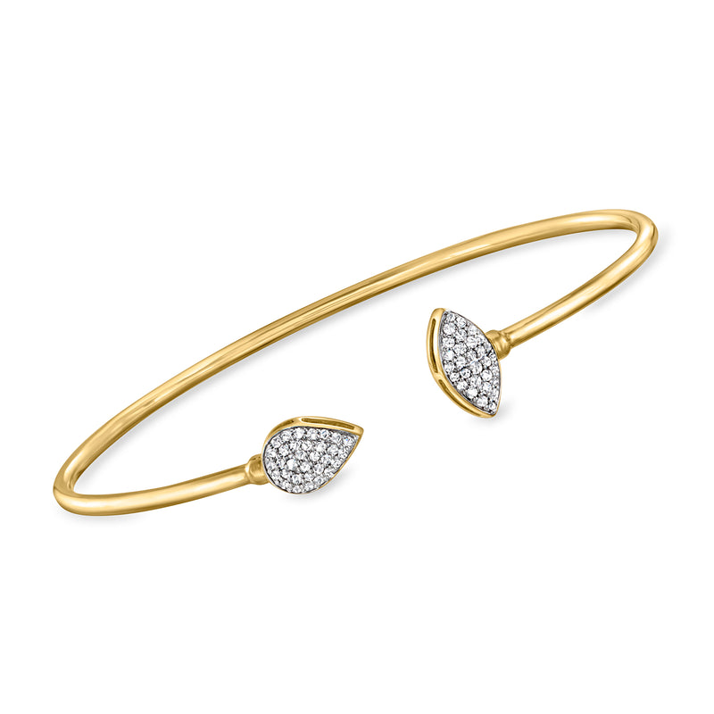 Diamond cluster cuff bracelet in 18kt gold over sterling with marquise and pear-shaped ends